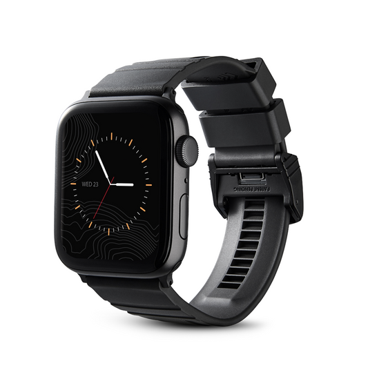 Kore Essentials Crossroads Smart Watch Band Attached to Smart Watch Showcasing Micro-Adjustable Track system