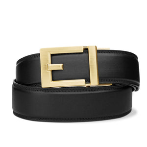 Kore Essentials Black Full-Grain Leather Fashion Belt with a Brass Express Buckle
