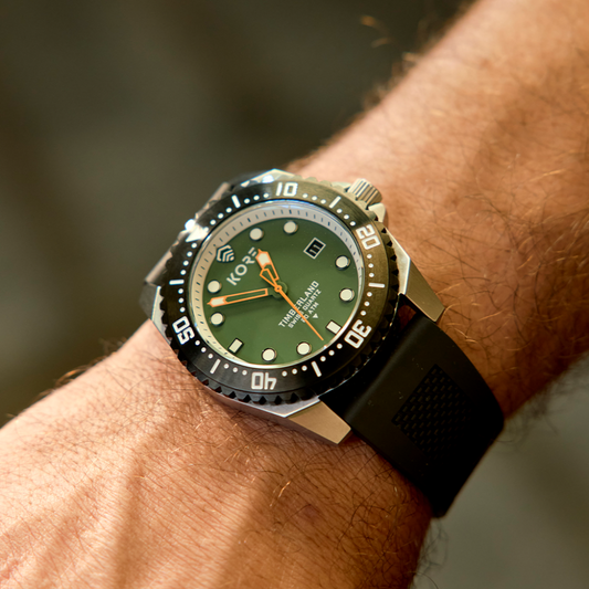 Closeup Shot of Kore Essentials Timberland Watch on Mans Wrist
