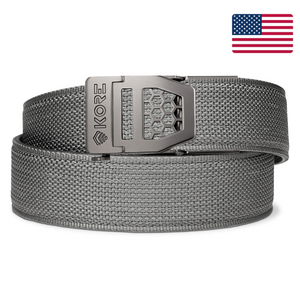Kore Essentials Gray Nylon Web gun Belt for EDC with an X6 Gunmetal Buckle