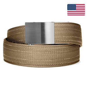Kore Essentials Tan 499 Ratcheting Nylon Web EDC Belt with a Stainless Steel X4 Buckle