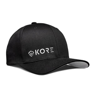 Kore Essentials Flex Fit Black Baseball Hat. front
