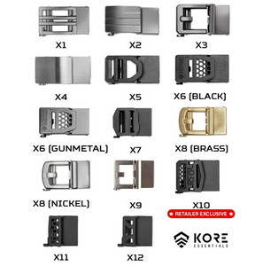 Kore Essentials X  Series Buckles Arranged from 1 to 12