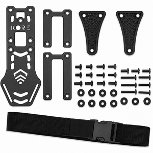 Kore Essentials Black Aluminum Holster mount with all included hardware and leg strap presented on a white background