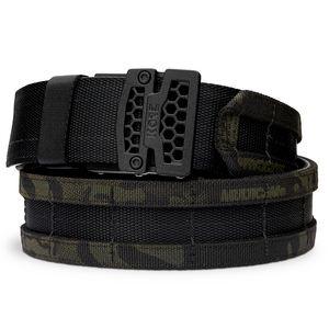 Kore Essentials Micro-Adjustable Multicam Black 1.75" Battle Belt with a B1 Buckle on a White Background