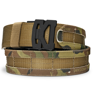 Kore Essentials Micro-Adjustable Multicam Battle Belt with a B2 Buckle on a White Background