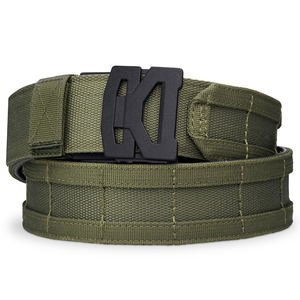 Kore Essentials Micro-Adjustable Ranger Green 1.75" Battle Belt with a B2 Buckle on a White Background