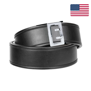 Kore Essentials Black Leather Duty Belt with Silver Kore Essentials D3 Sam Browne Buckle