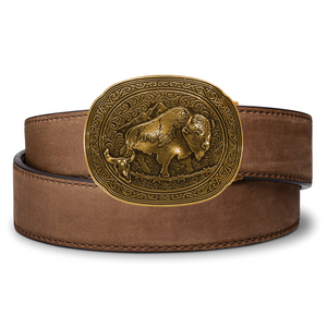 BISON ANTIQUE BRASS BUCKLE | BUFFALO LEATHER GUN BELT 1.5"