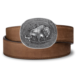BISON ANTIQUE SILVER BUCKLE | BUFFALO LEATHER GUN BELT 1.5"