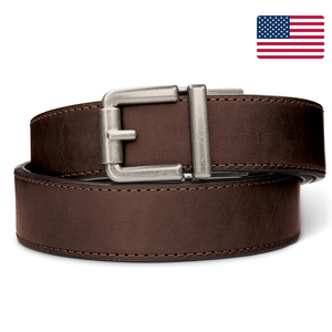 R1 ANTIQUE SILVER BUCKLE | BROWN LEATHER RANCH GUN BELT 1.5"