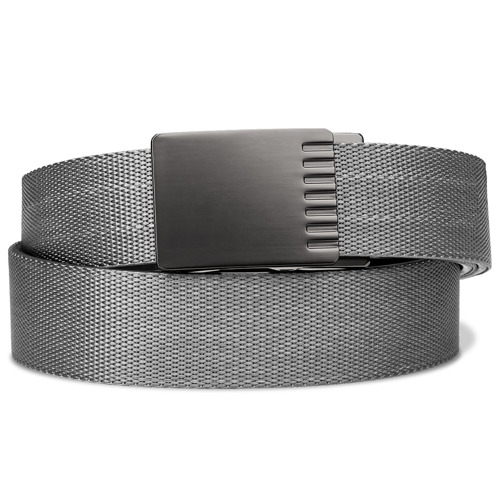 nickel free titanium dress belt buckle modern black KORE Track Belts | Encore & Full-Grain Leather 24" current look Nickel free and metal free Kore Essentials Classic Nylon Ratcheting