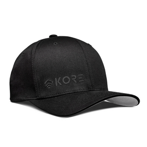 Frontside View of Kore Essentials Black FlexFit® Baseball Cap with Black Kore Logo