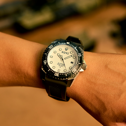 Person Wearing Kore Essentials Altitude Field Watch on Wrist