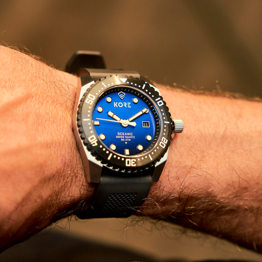 Closeup Shot of Kore Essentials Oceanic Field Watch on Wrist