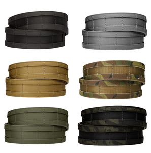 A collection of six different Kore Essentials Molle Battle Belt Straps on a White Background