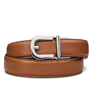 Kore Essentials Tan Leather Quarter-Inch Gun Belt with a Q2 Buckle on a White Background