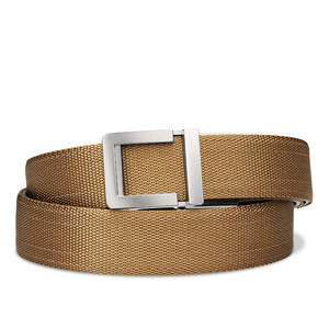 Kore Essentials Coyote Quarter Inch Gun Belt with a Q2 Buckle on a White Background