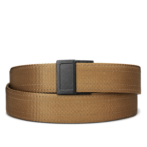 Kore Essentials coyote tactical quarter inch gun belt with an X3 buckle on a white background