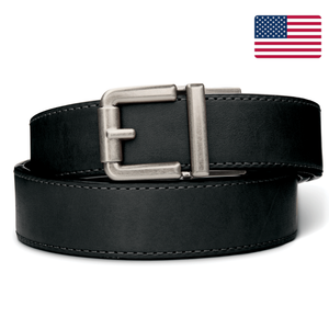 R1 ANTIQUE SILVER BUCKLE | BLACK LEATHER RANCH GUN BELT 1.5"