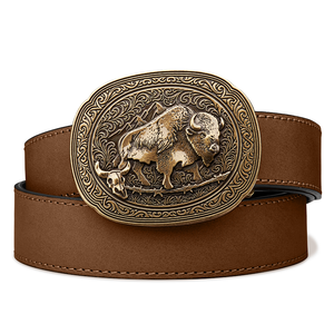BISON ANTIQUE BRASS BUCKLE | BUFFALO LEATHER GUN BELT 1.5"