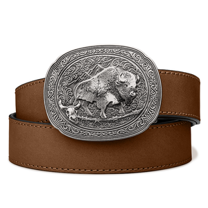 BISON ANTIQUE SILVER BUCKLE | BUFFALO LEATHER GUN BELT 1.5"