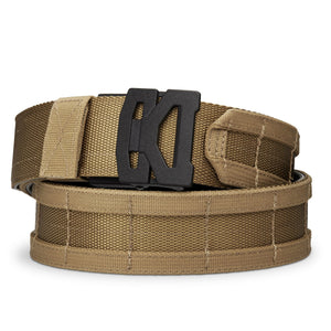 Kore Essentials Ratcheting Micro Adjustable Coyote MOLLE Battle Belt with Black B2 Buckle and Coyote Tip Keeper