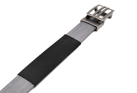 Black belt protector sleeve fitted onto a belt, shown in a horizontal orientation.