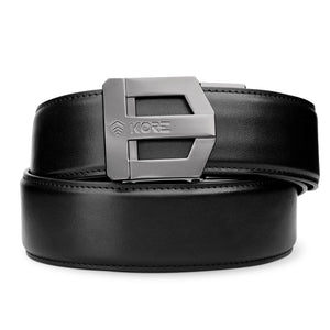 Kore Essentials-G3 GUNMETAL BUCKLE | BLACK LEATHER GARRISON BELT-Gun Belts