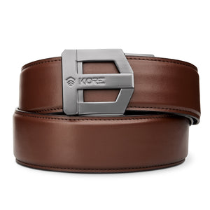 Kore Essentials-G3 GUNMETAL BUCKLE | BROWN LEATHER GARRISON BELT-Gun Belts