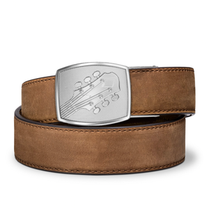 GUITAR BUCKLE | BROWN BUFFALO LEATHER GUN BELT