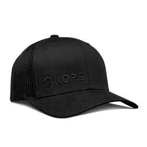 Kore Essentials Black Snap Back Trucker Baseball Hat front