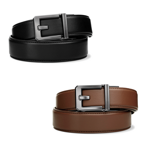 Kore Essentials EDC Gun Belt Bundle #4. Featuring one black leather gun belt with an X3 buckle, and one brown leather gun belt with an X3 buckle.