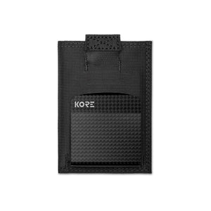 KORE Tactical Nylon Slim Wallet in Black. Quick access pull tab & RFID protected. front.