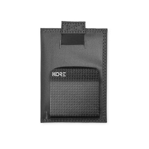 KORE Tactical Slim Wallet + Carbon Fiber Money Clip in Gray. Quick access pull tab & RFID protected.  front