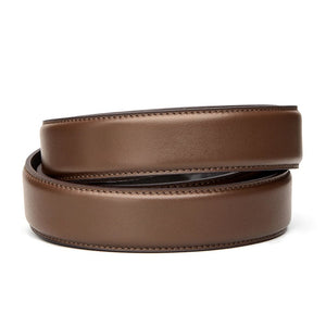 Slim Brown Full Grain Leather Belt.  Fits any waist from 24" up to 44" (1-1/8" wide).  Leather belts with hidden 10" track sewn into the back by Kore Essentials.
